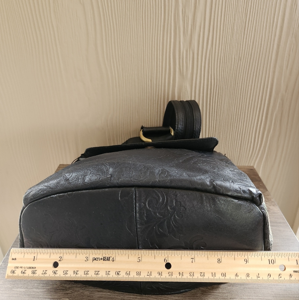Leather Black Embossed Backpack Bag - Picture 14 of 16